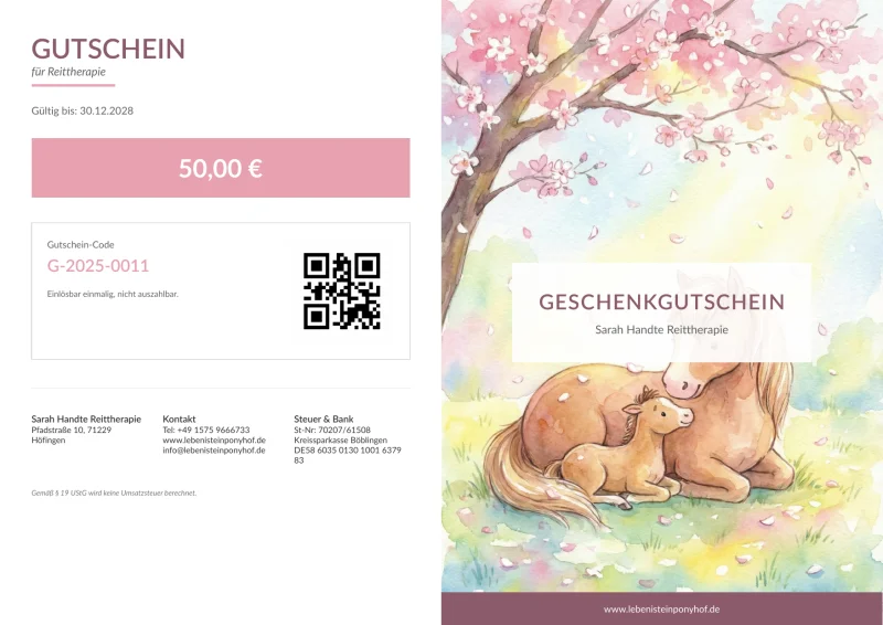 Aquarell Stute und Fohlen unter Kirschblüten